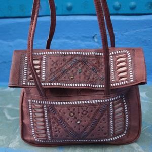VINTAGE MOROCCAN HAND TOOLED LEATHER BAG